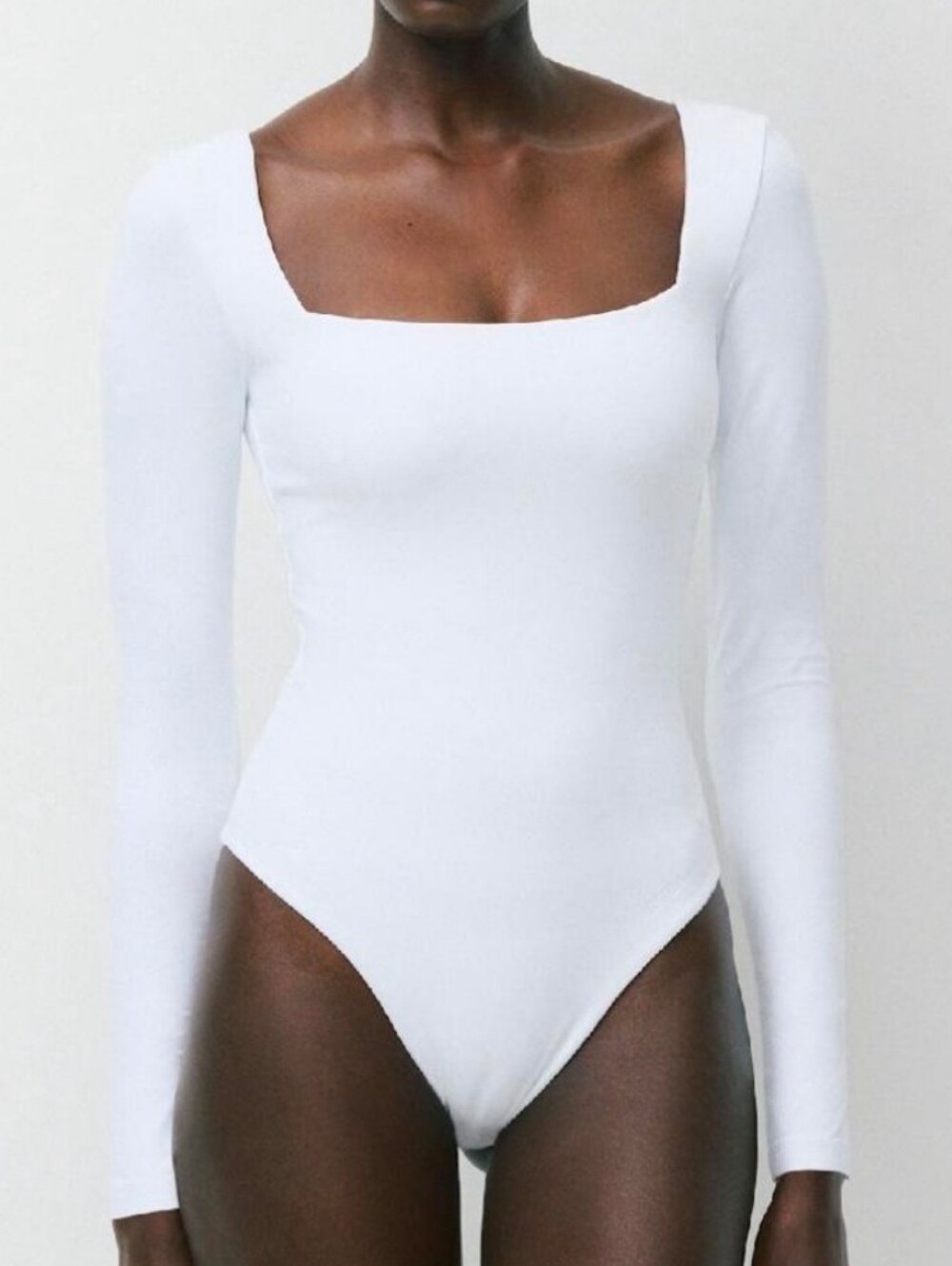 Babaton White NwOt Square-Neck Long-Sleeve Bodysuit Size L Minimalist